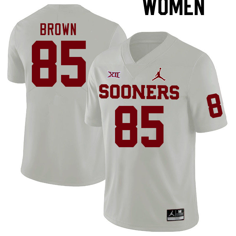 Women #85 Trey Brown Oklahoma Sooners College Football Jerseys Stitched Sale-White